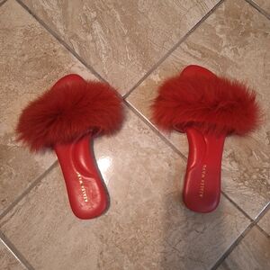 Alexander Wang Vibrant Red Fur Slippers
